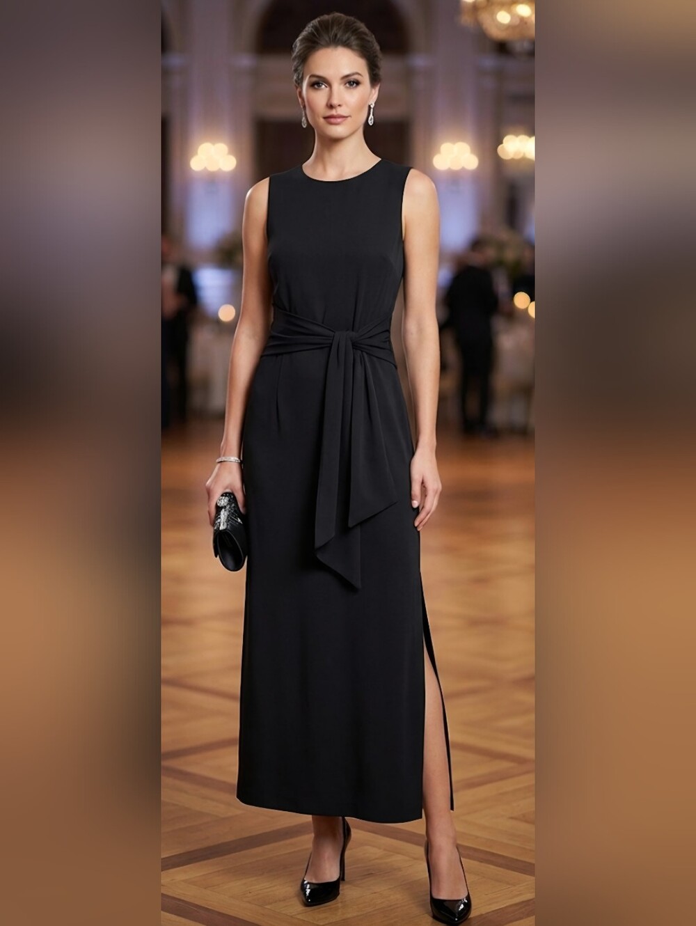 Black Maxi Sleeveless Minimalistic Evening Dress / Size 6 / Black